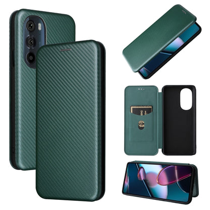 Green carbon-fiber textured PU magnetic flip phone case, horizontal flip cover.