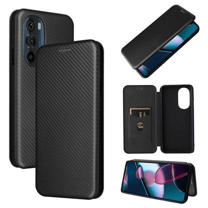 Black carbon-fiber textured PU magnetic flip phone case with horizontal flip cover.