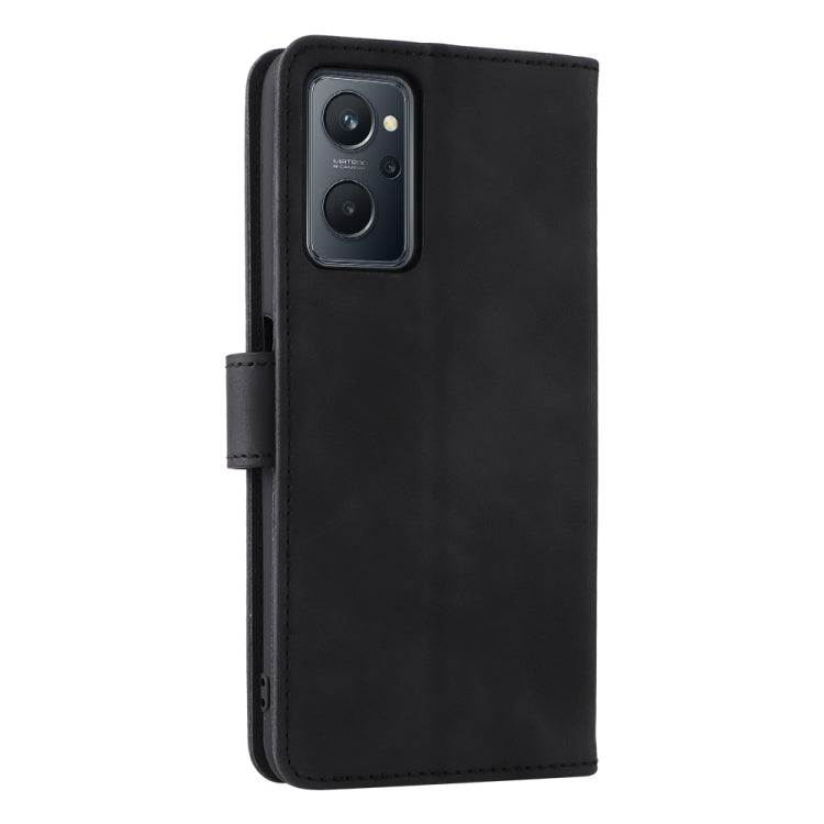Black leather folio phone case with magnetic buckle, side profile and cover strap