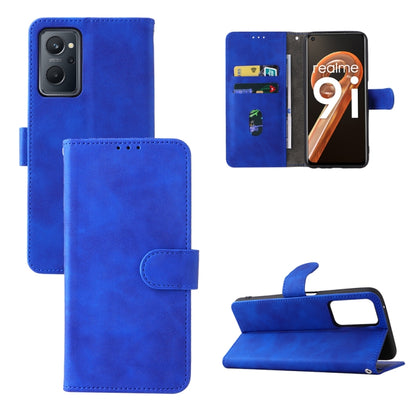 Blue leather folio phone case with magnetic buckle, front cover and camera cutouts