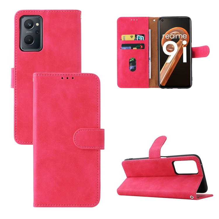 Rose red leather folio phone case with magnetic buckle, front cover and camera cutouts