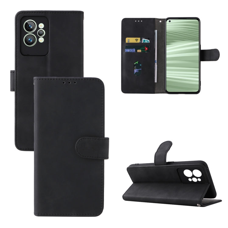 Black leather folio phone case with magnetic buckle, camera cutout, and flip stand