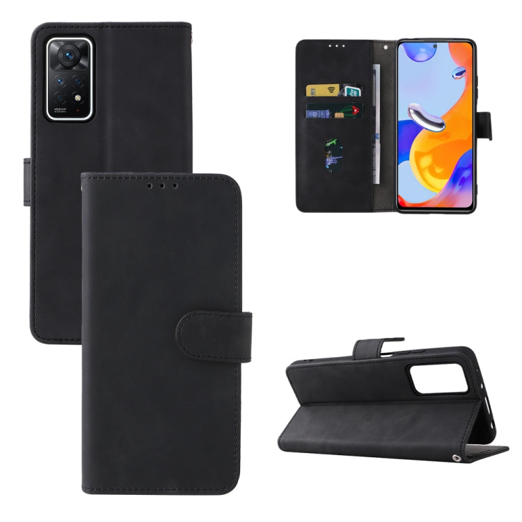 Black leather magnetic buckle phone case with folio flap, card slot window, stand