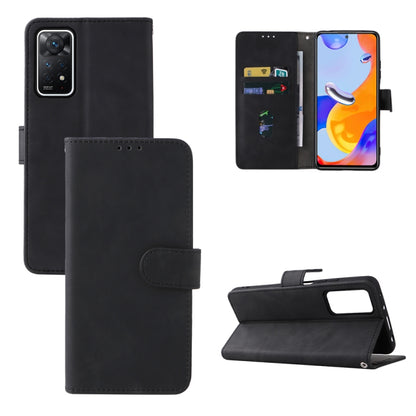 Black leather magnetic buckle phone case with folio flap, card slot window, stand
