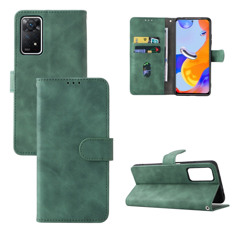 Green leather magnetic buckle phone case with folio flap, card slots, stand