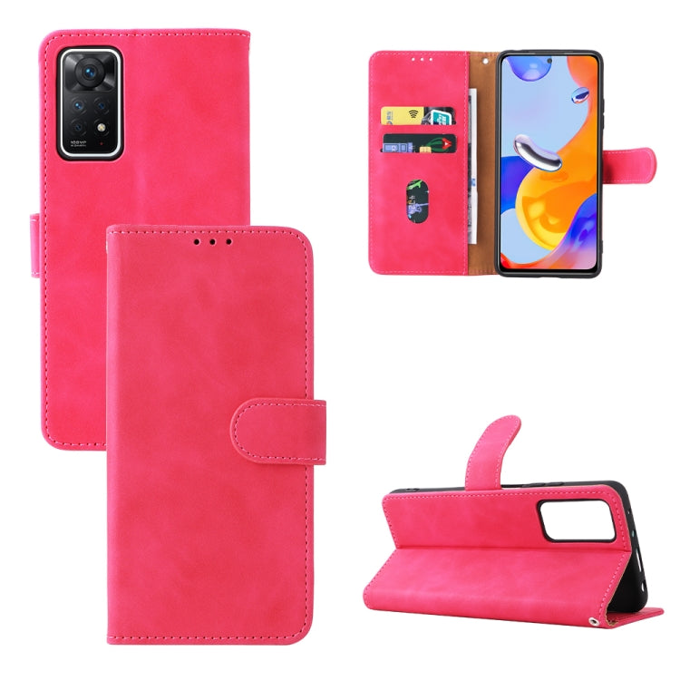 Rose red leather magnetic buckle phone case with folio flap, card slots, stand