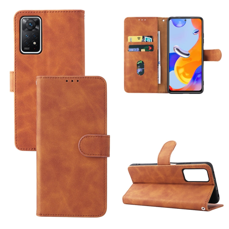 Brown leather magnetic buckle folio phone case with magnetic closure and stand
