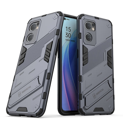 Gray rugged phone case with textured armor grips and raised camera protection