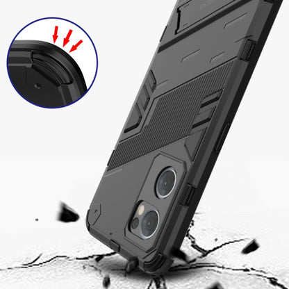 Black rugged phone case with textured armor design and camera cutouts