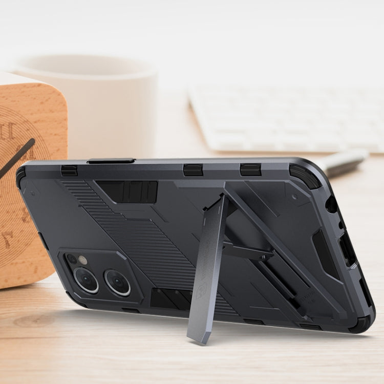 Black 2-in-1 phone case with built-in stand, rugged armor bumper