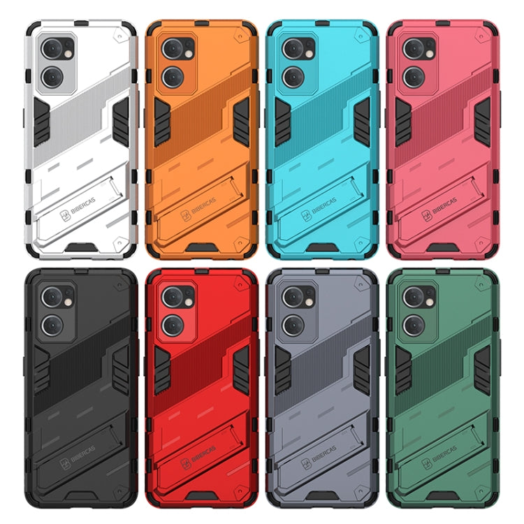 Assorted colors of rugged phone case with armor panels: white, orange, blue, pink, black, red, gray, green