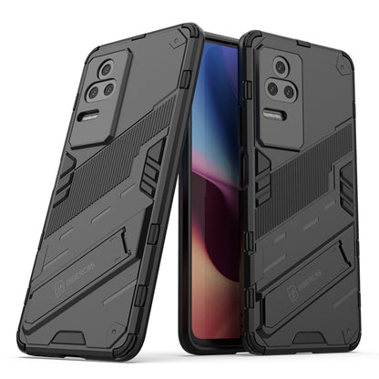 Rugged shockproof phone case with holder, black dual-layer design for Xiaomi Redmi