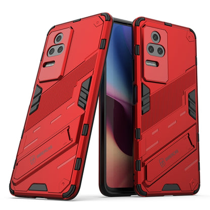 Rugged shockproof phone case with holder, red dual-layer armor for Xiaomi Redmi