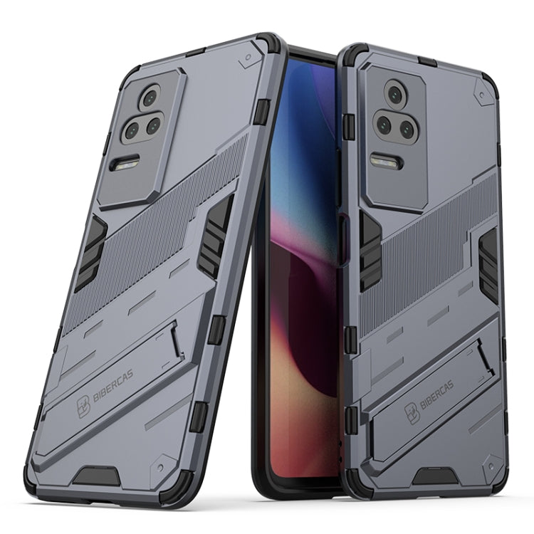 Rugged shockproof phone case with holder, gray dual-layer rugged shell