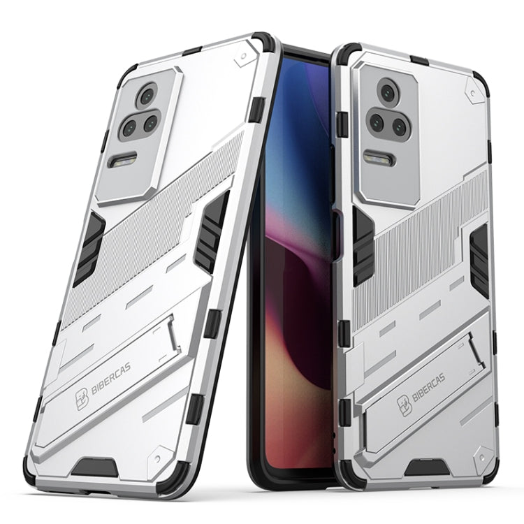 Rugged shockproof phone case with holder, white dual-layer rugged shell
