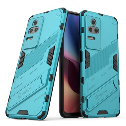 Rugged shockproof phone case with holder, teal dual-layer textured armor