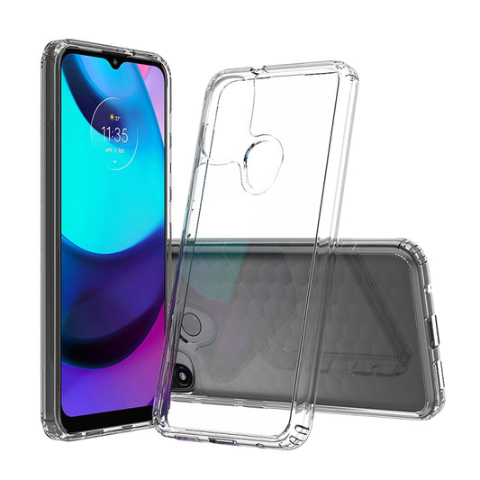 Transparent TPU acrylic phone case with cutouts, front and back views.