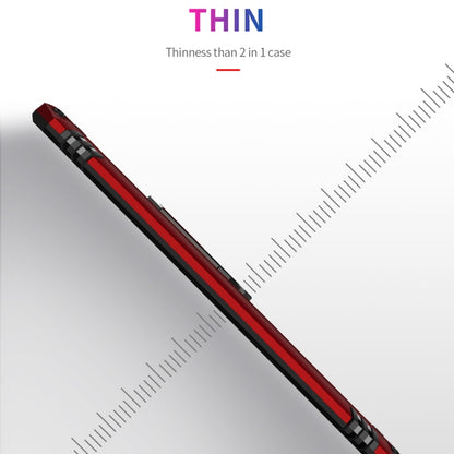 Red slim-profile protective phone case edge view with textured grip and raised protection