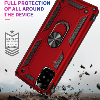 Red rugged shockproof phone case with full all-around protection and metal ring holder