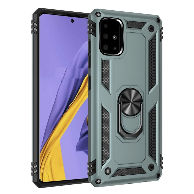 Light gray rugged shockproof phone case with metal ring 360° rotating holder, front and back