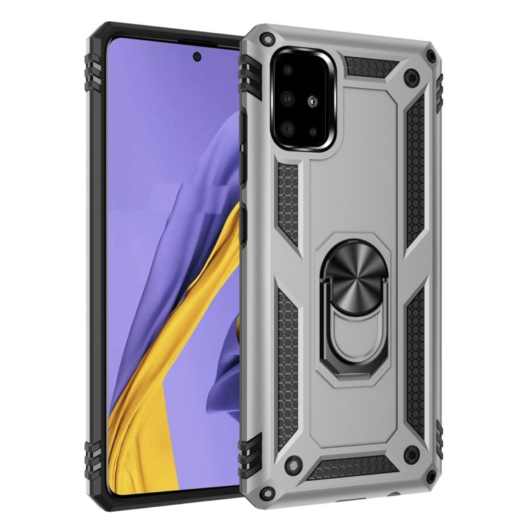 Shockproof TPU+PC phone case with 360° rotating ring holder, silver/grey