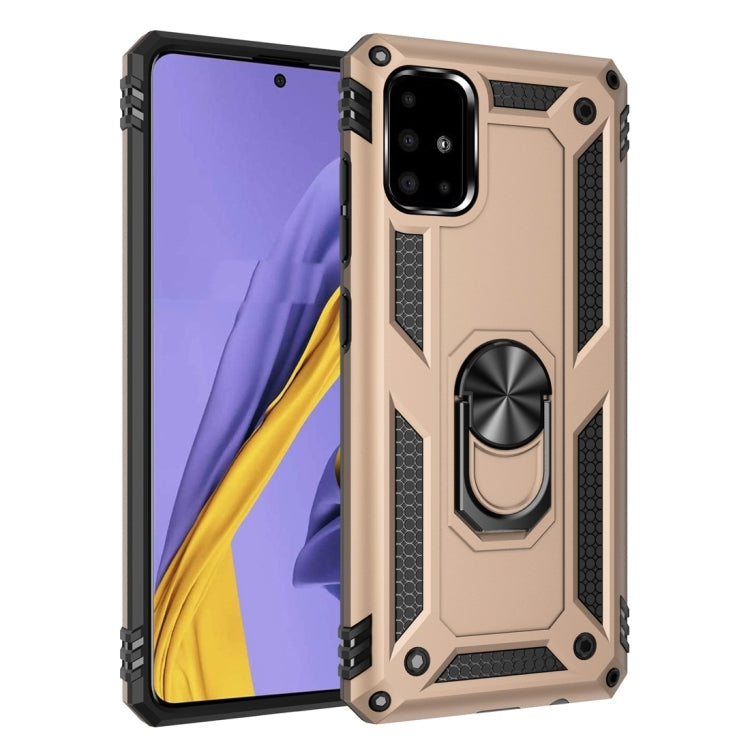 Shockproof TPU+PC phone case with 360° rotating ring holder, beige/gold