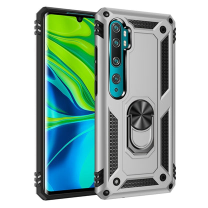 Shockproof TPU+PC phone case with 360° rotating ring holder, light grey/teal