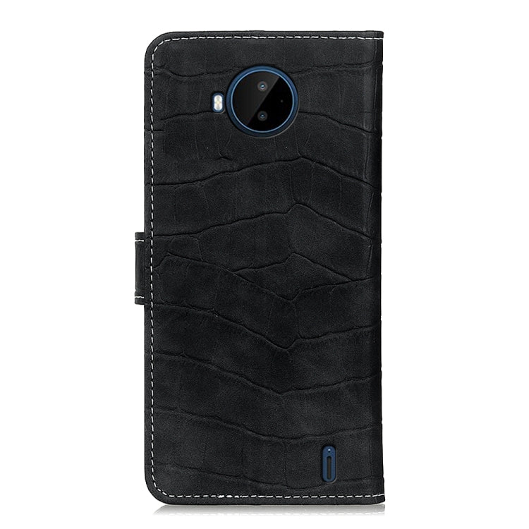 Black crocodile-texture leather phone case with camera cutout and magnetic closure