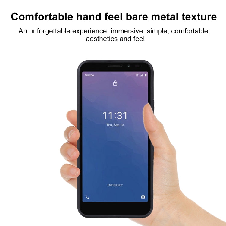 Black TPU phone case for Orbic Maui RC545L, slim profile held in hand