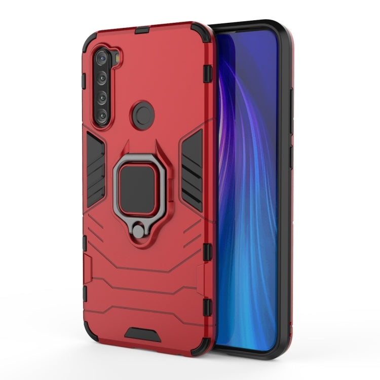 Shockproof phone case with magnetic ring holder, red PC + TPU protection