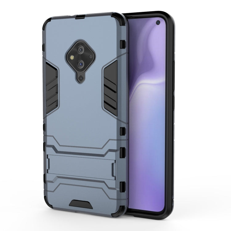 Light blue shockproof phone case with rugged armor panels and camera protection
