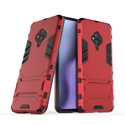Red shockproof phone case with rugged side grips and camera cutout