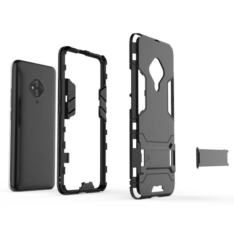 Black shockproof phone case with front and back armor pieces shown