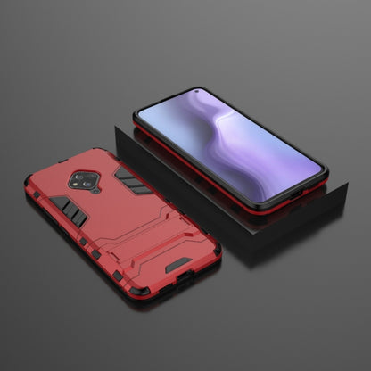 Red shockproof phone case with raised back armor and dual camera opening