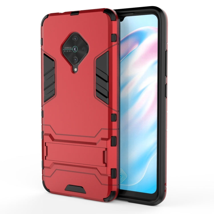 Shockproof phone case with invisible holder, red rugged back and camera cutouts