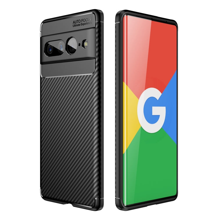Black carbon fiber texture shockproof TPU phone case with camera cutouts and raised edges.