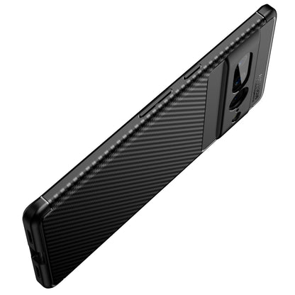 Black carbon fiber TPU phone case side profile with volume and power button openings.