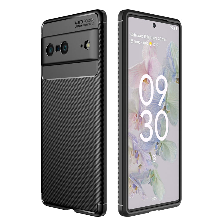 Black carbon fiber texture shockproof TPU phone case with front and back views.