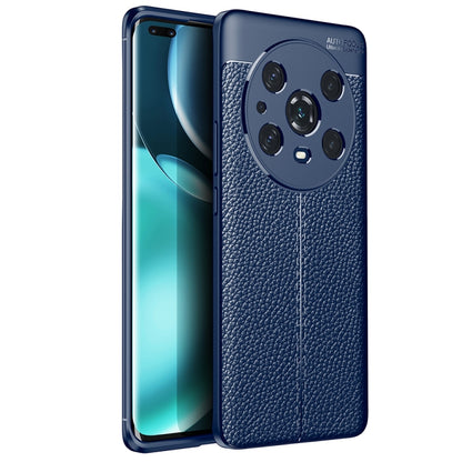 Blue textured TPU phone case with raised camera protection and side buttons