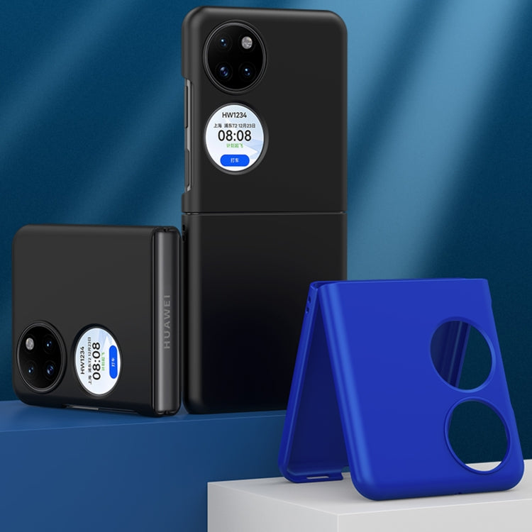 Oil-sprayed PC phone case set in blue, with camera cutouts and folded-phone hinge clearance.