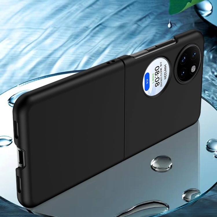 Oil-sprayed PC phone case in black with raised camera bump and slim side button openings.