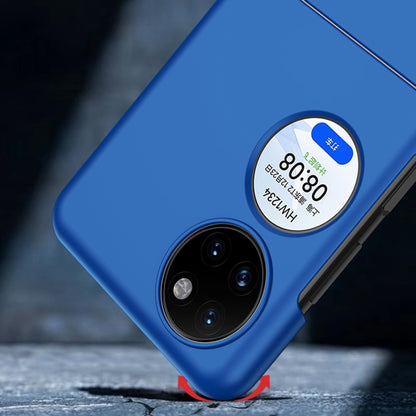 Blue oil-sprayed PC phone case with triple-camera opening and protective edge on corners.