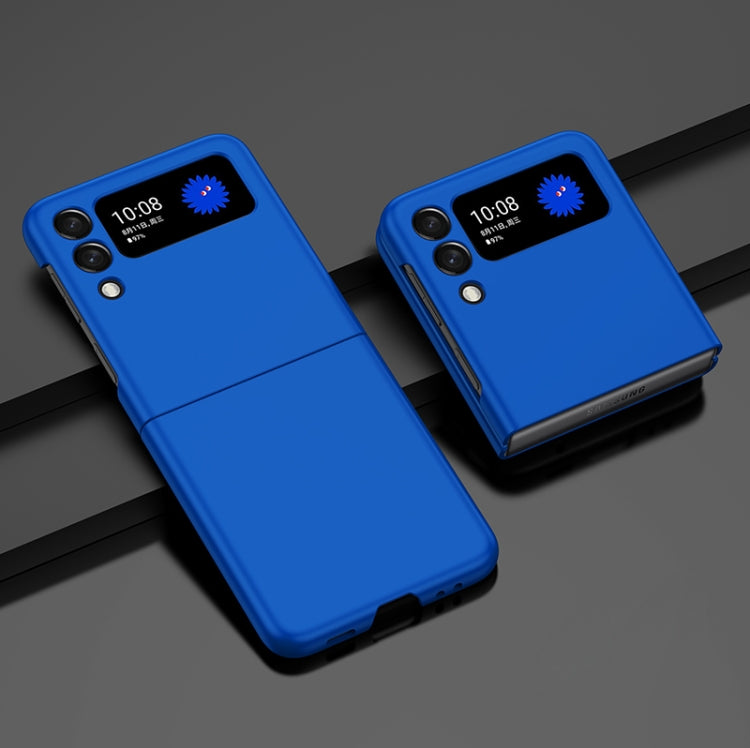 Blue oil-sprayed PC phone case with camera cutout and side button openings