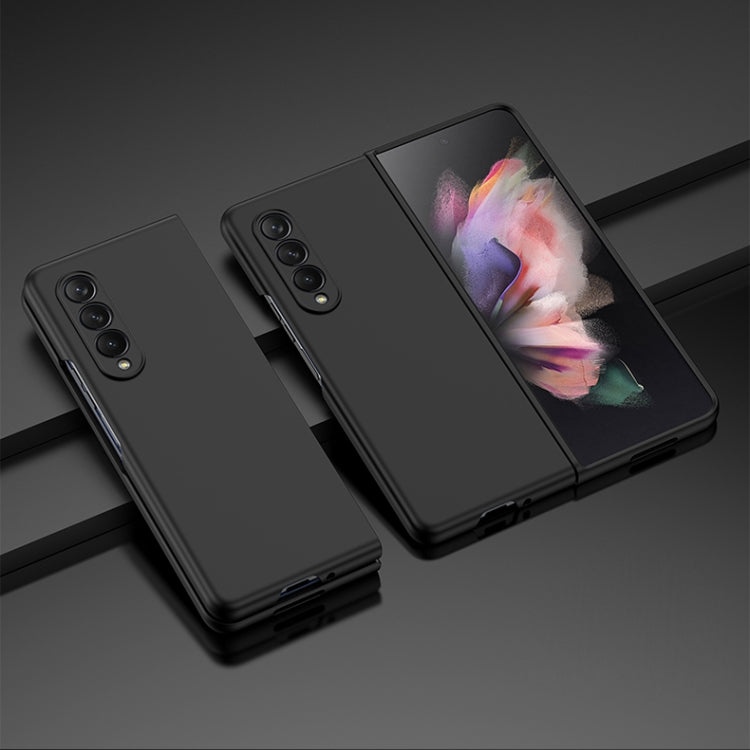 Oil-sprayed PC phone case, dark black, with camera cutouts and hinged cover.