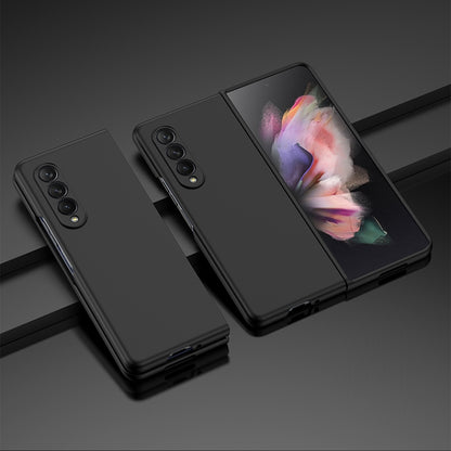 Oil-sprayed PC phone case, dark black, with camera cutouts and hinged cover.