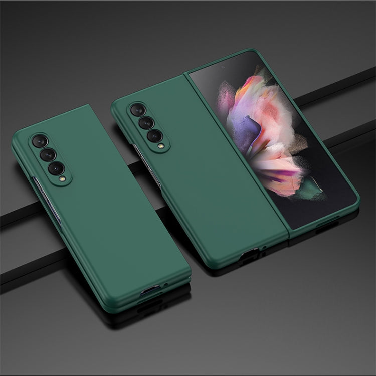 Oil-sprayed PC phone case, green, with camera cutouts and hinged cover.