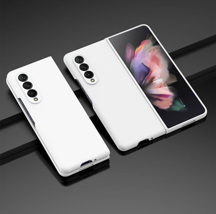 Oil-sprayed PC phone case, white, with camera cutouts and hinged cover.