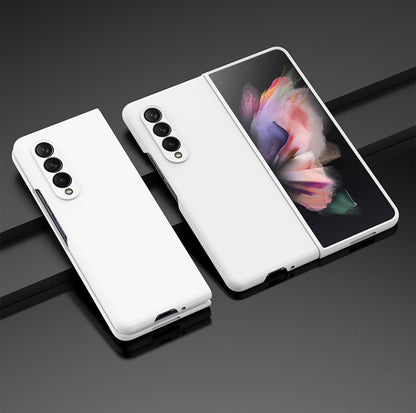 Oil-sprayed PC phone case, white, with camera cutouts and hinged cover.