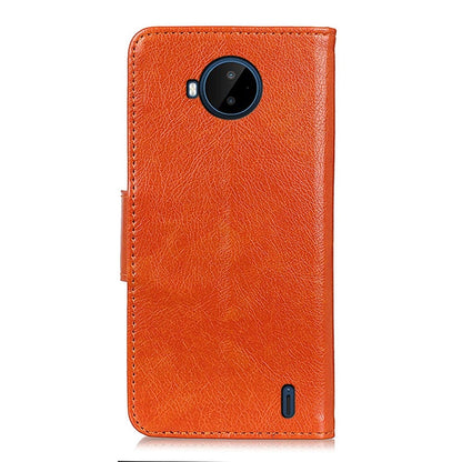 Orange nappa texture leather phone case with camera cutout and side button opening