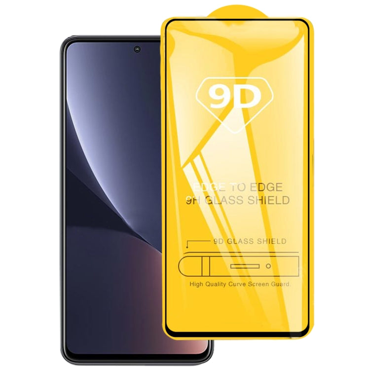 9D tempered glass screen protector film with full-glue curved edges over phone front